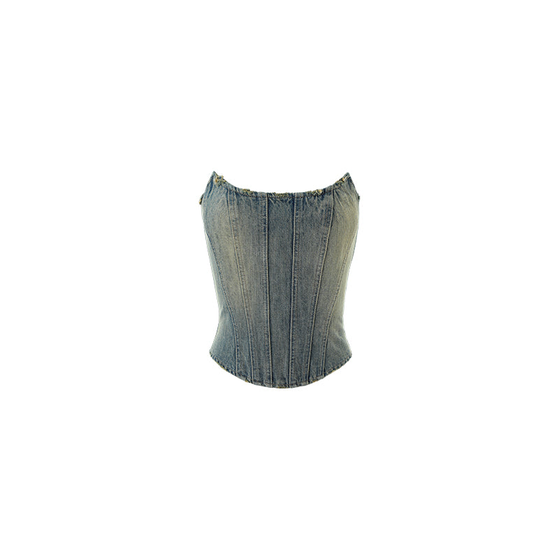 Slim Fit Denim Bandeau Top