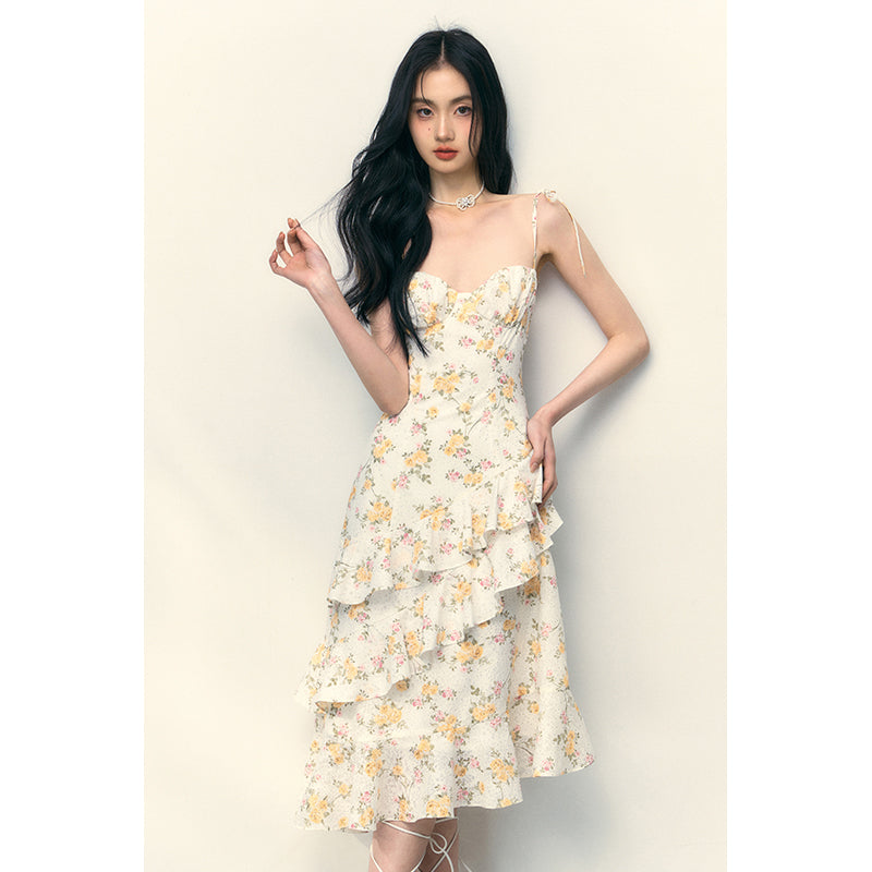 Yellow Rose Strap Dress