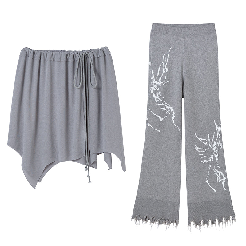 Gray Frayed Knit Culottes