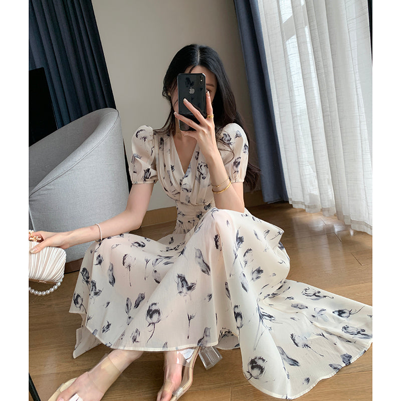 Flower Waist Tie Long Dress