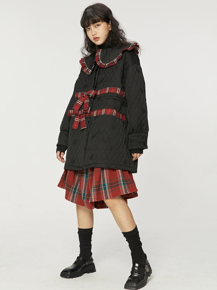 Red Plaid Cotton Coat