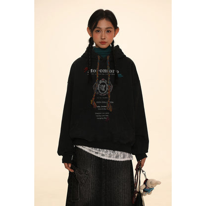Retro Printed Woolen Rope Sweater