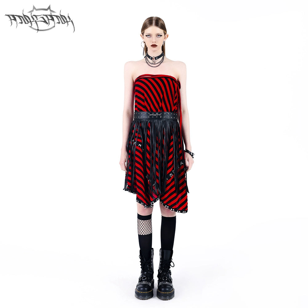 Red & Black Stripe Punk Skirt Apron
