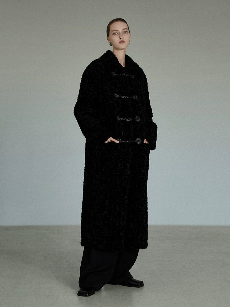 Black Lamb Wool Long Coat