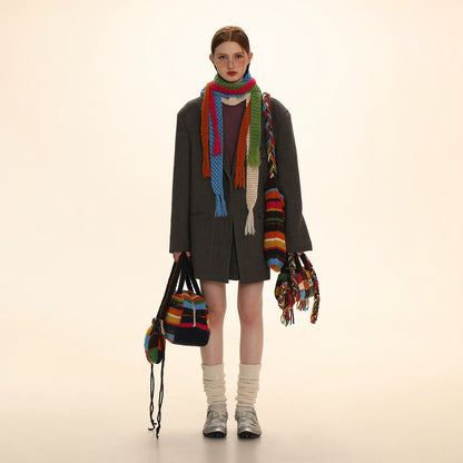 Rainbow Checkerboard Knitted Bag