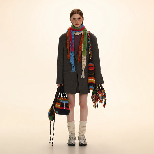 Rainbow Checkerboard Knitted Bag