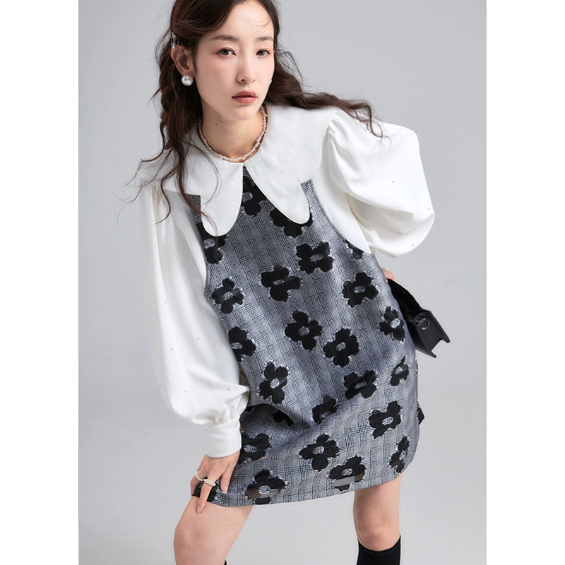 Petal Rain Lace Collar Vest Dress