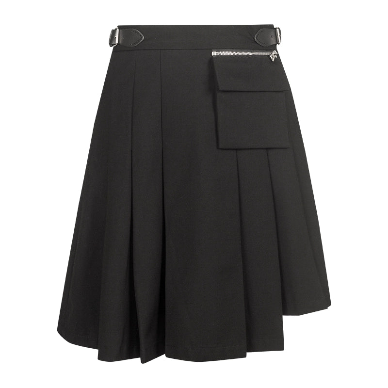 Hard Black Irregular Pleated Skirt