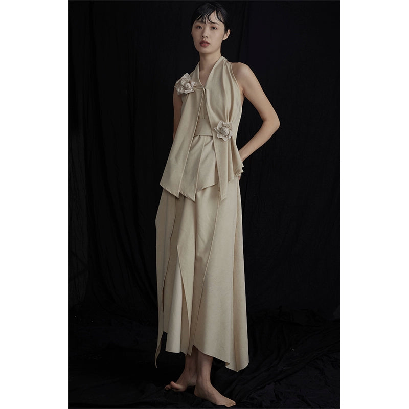 Robe féerie beige irrégulière d'été