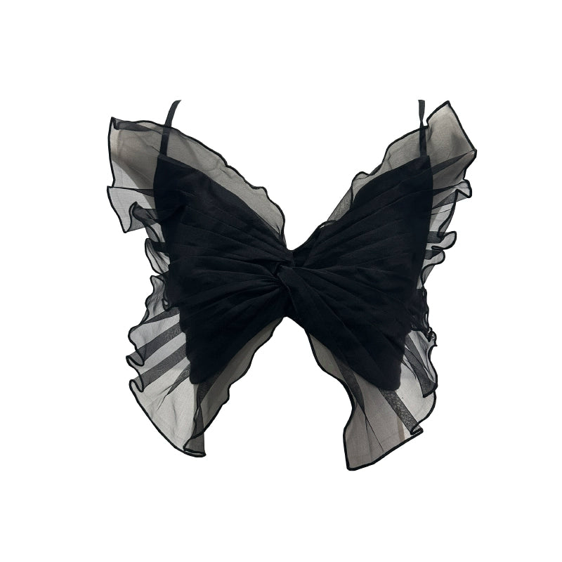 Black Butterfly Strap Tank Top: Spring/Summer