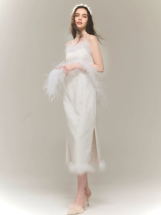 White Jacquard Strap Long Dress