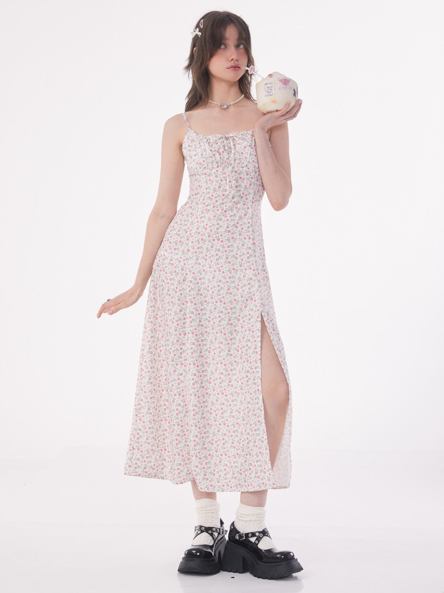 Gentle Bowknot Chiffon Strap Flower Dress