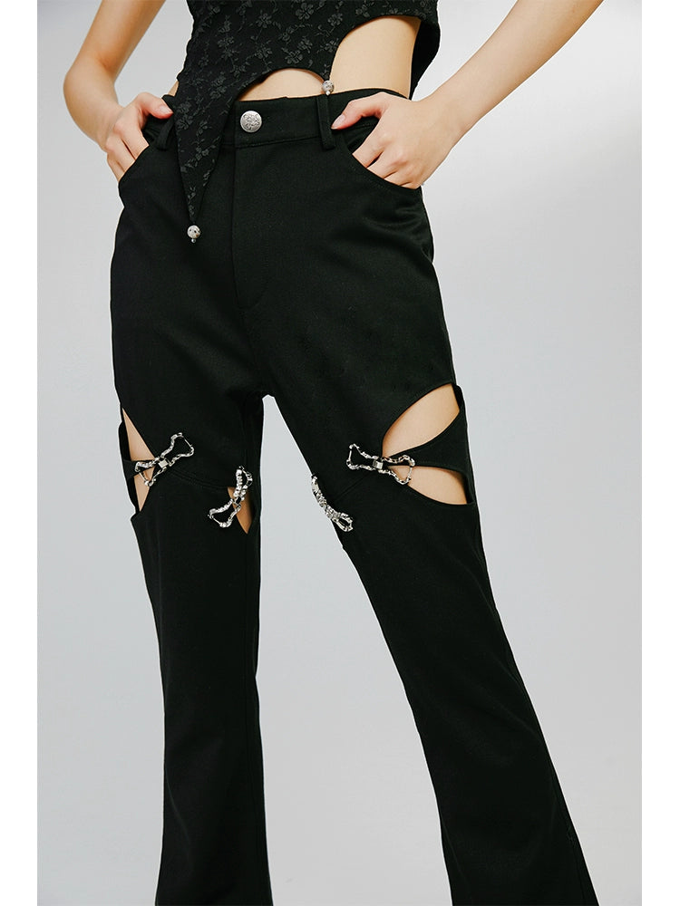 Micro Flare - -Hollow out Black Pants