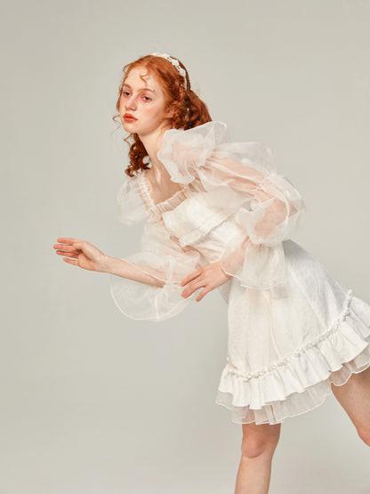 Wish Well Lolita - Fluffy White Bubble Sleeve Dress