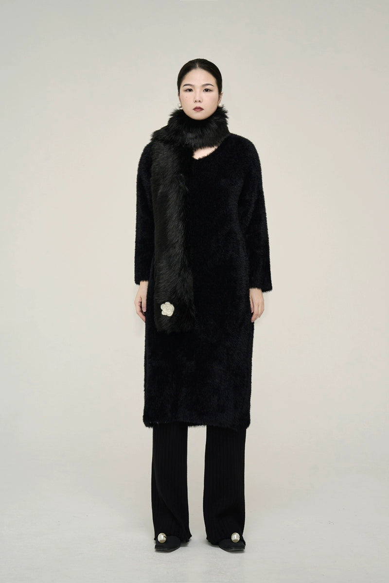 Bufanda de piel con un estilo coreano perezoso CALIENTO MEDIO Longitud sólida de invierno sólido