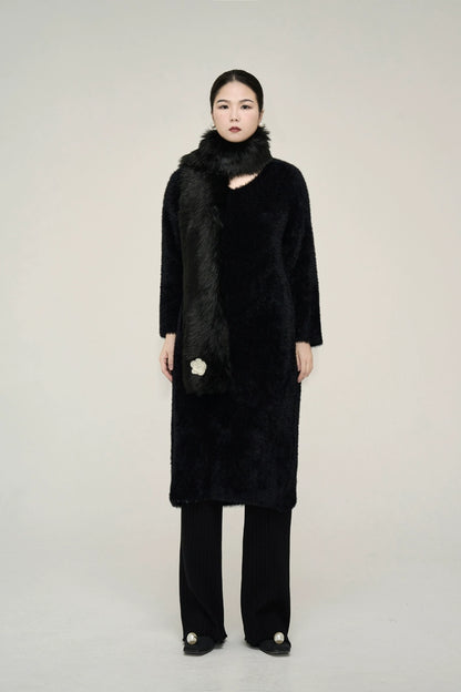 Fur scarf with a lazy Korean style warm mid length solid winter scarf