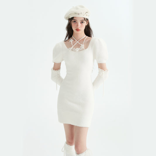 Rabbit Lace White Imitation Mink Skirt