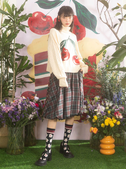 Red Green Plaid Patchwork Flower Bud Skirt