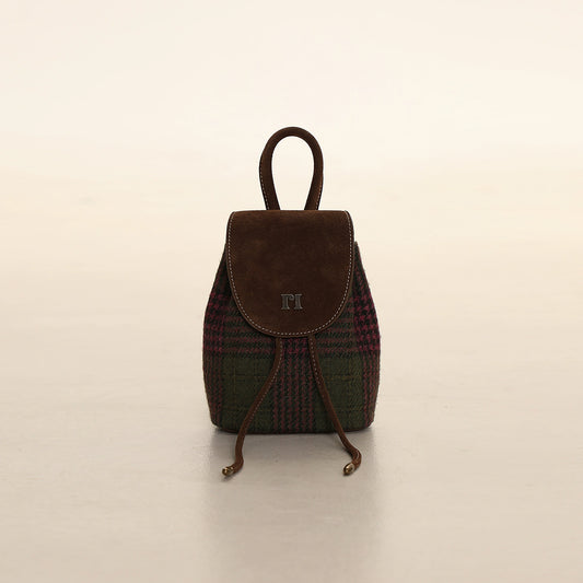 Zaino in pelle scamosciata con griglia rosa verde