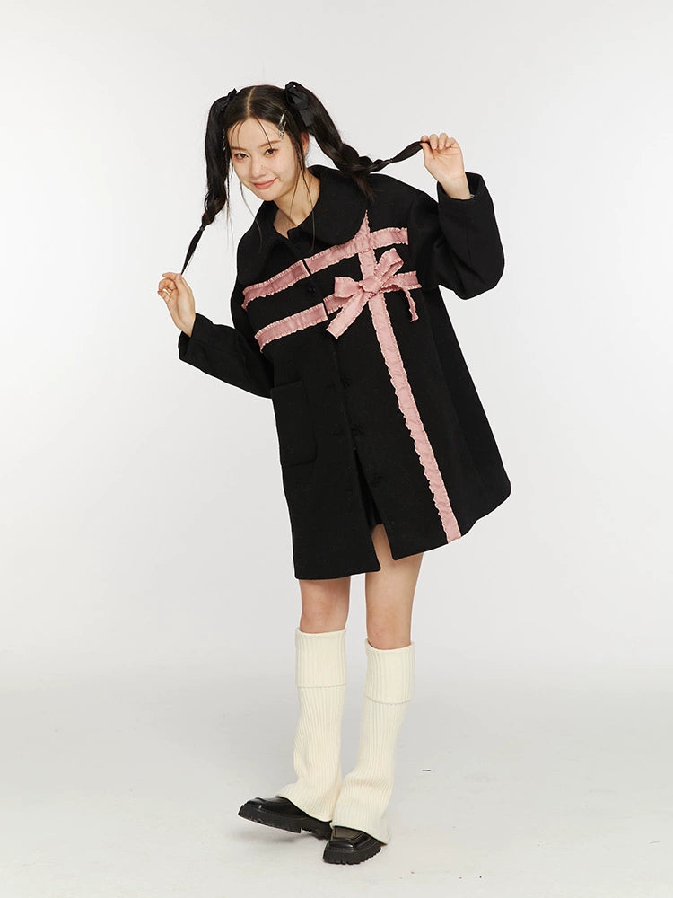 Pink Bow Fleece Autumn Coat