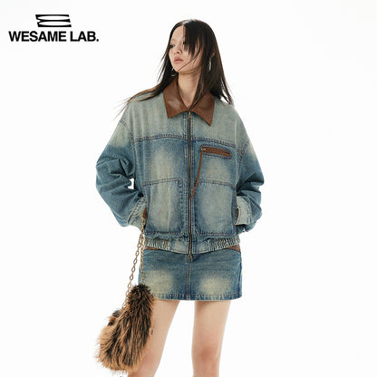 Vintage Wash Loose Denim Panel Coat