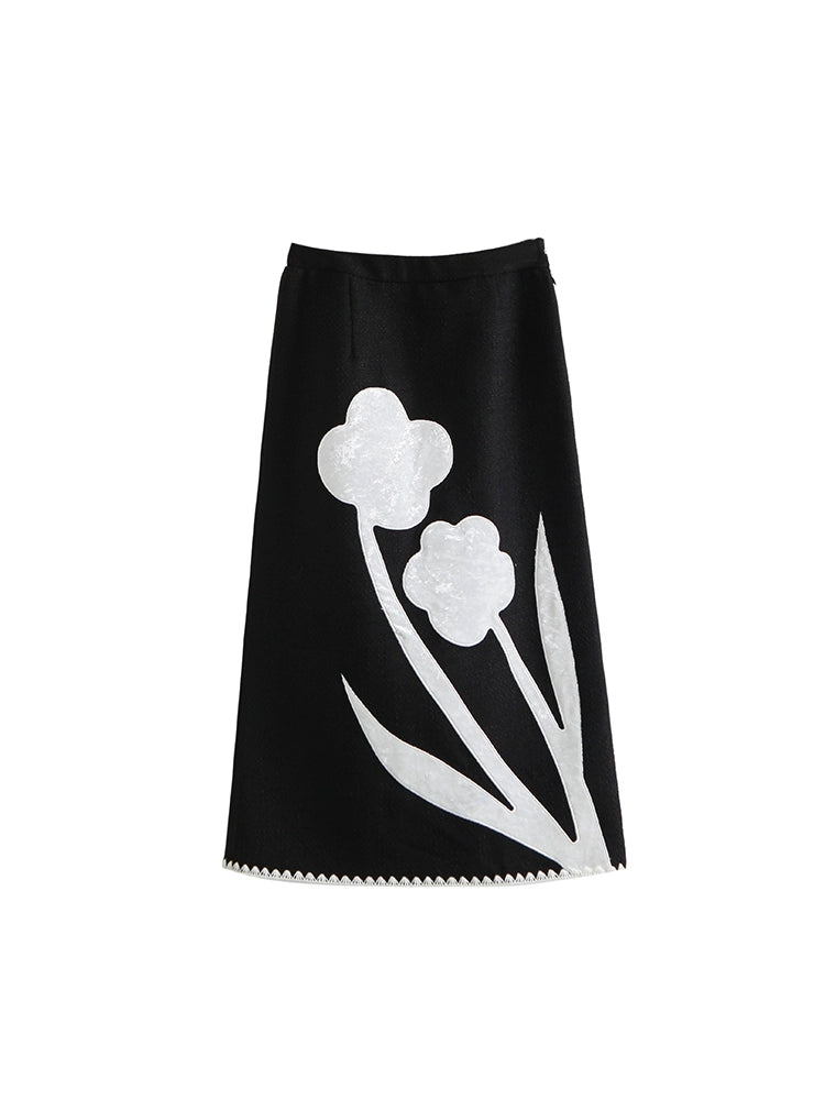 Flower Moonlight Velvet Half Wrap Skirt