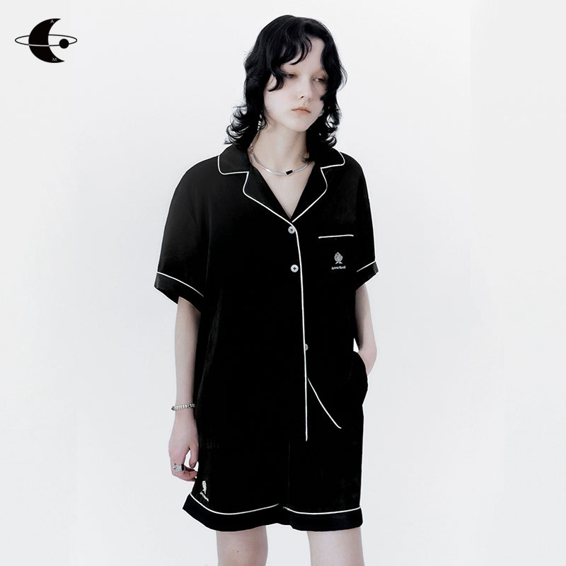 Black Nightwear Short Sleeve Two Piece Set