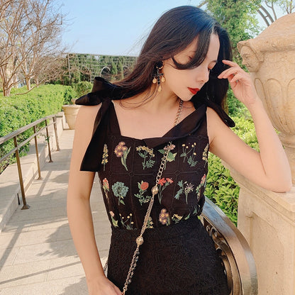 California Sunshine Black Embroidered Tank Top