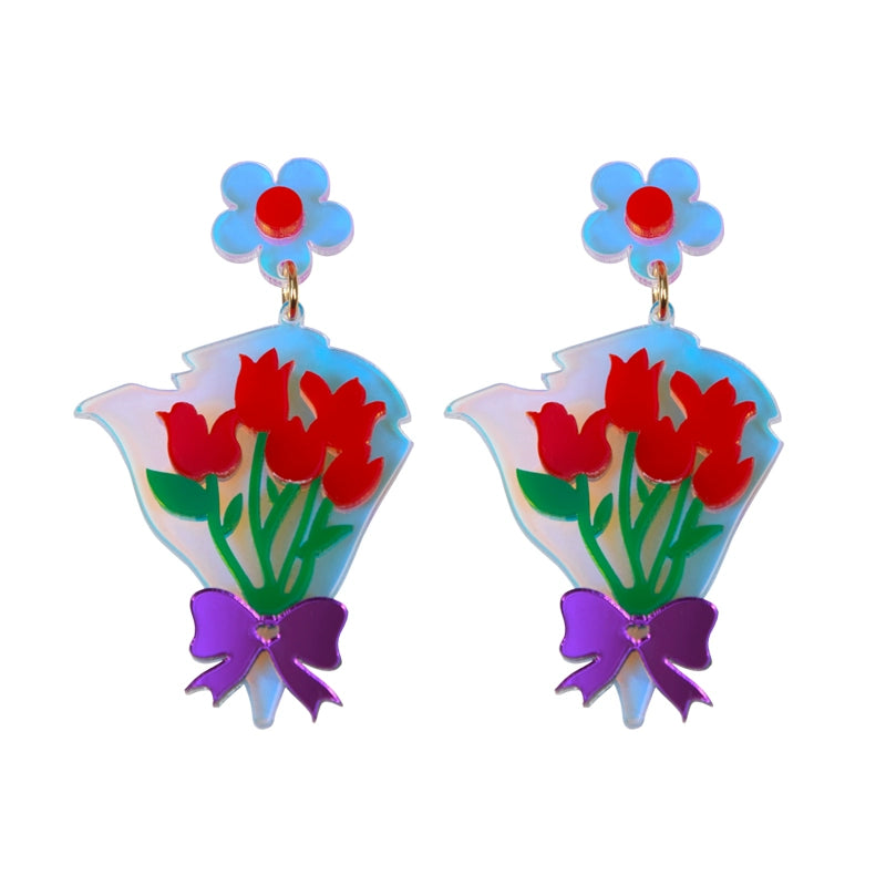 Boucles d'oreilles en acrylique tulipes colorées japonaises