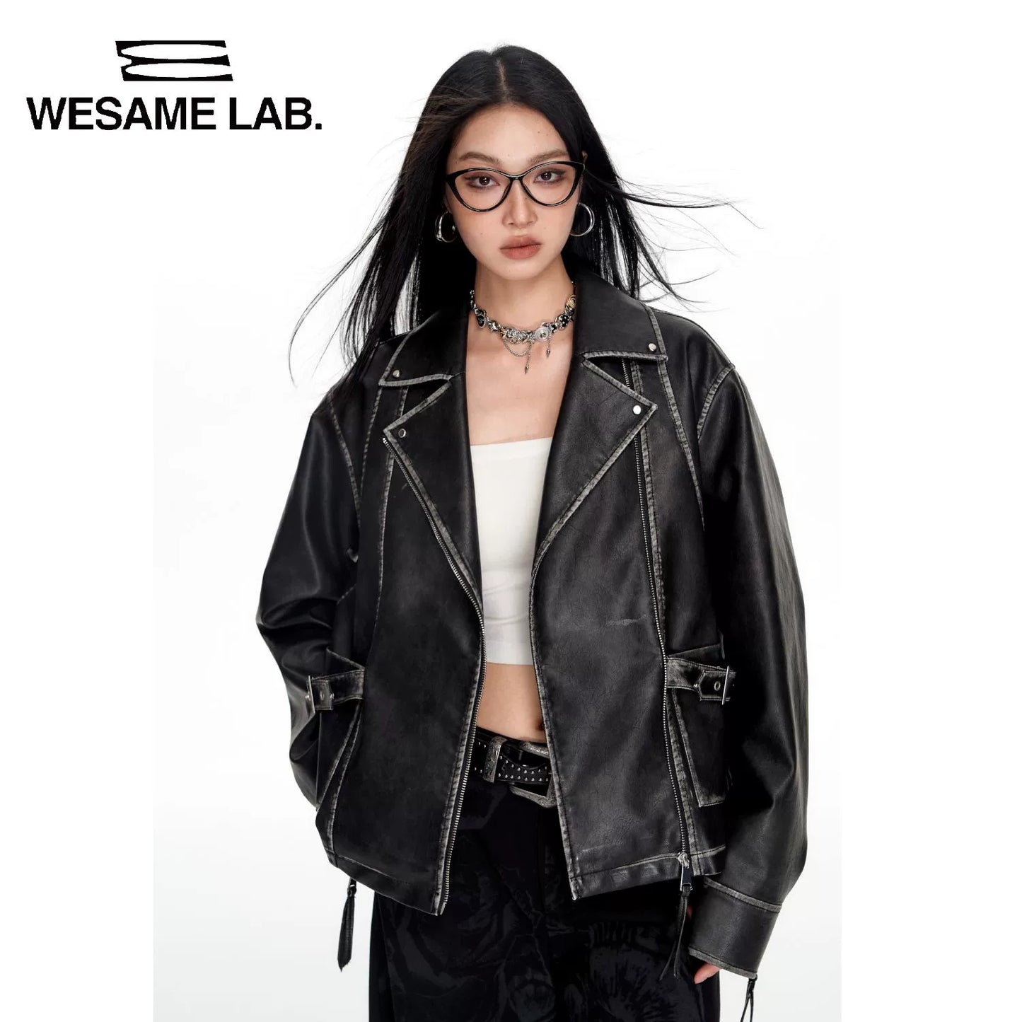 Agua de lavado vintage original Maillard Black Short Motorcycle Cuero Matte American Chaqueta Americana Coat Women Women