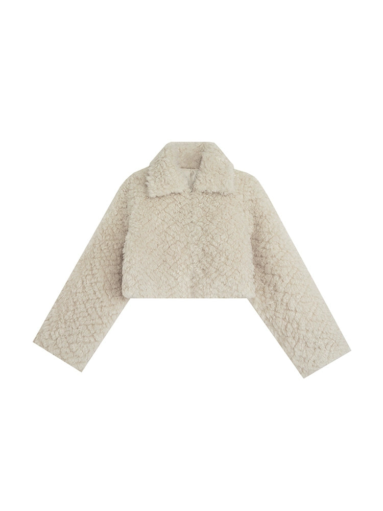 Abrigo de peluche de lana de cordero corto