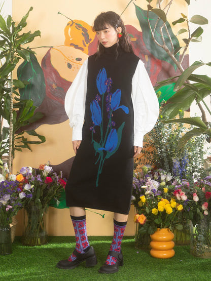 Tulip Jacquard: Black High Collar Knitted Dress
