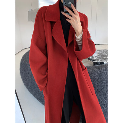 Crimson Dual Delight: Rich Wool Coat