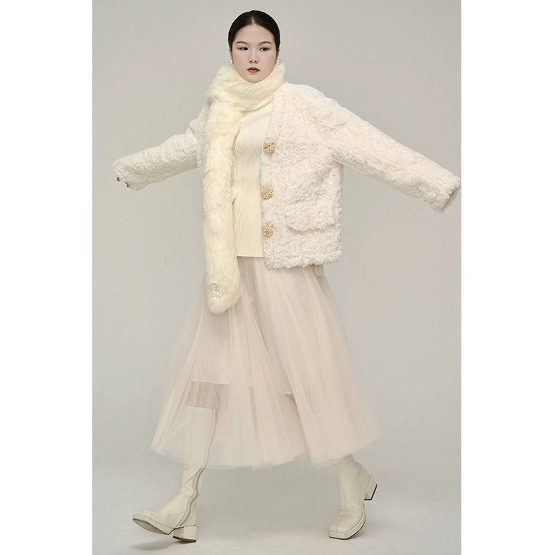 Fur scarf with a lazy Korean style warm mid length solid winter scarf