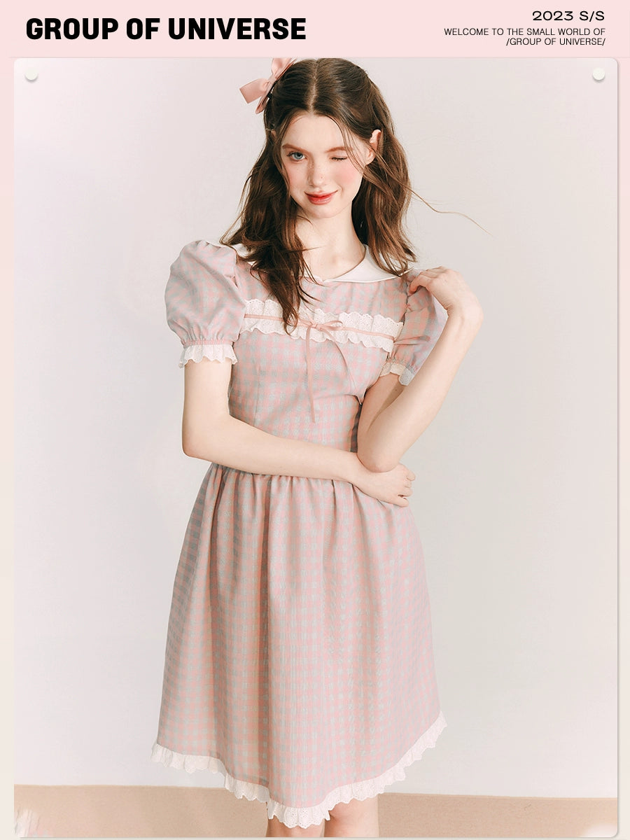 Guava Ballet - Pink Plaid Lace Dress