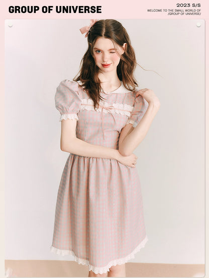 Guava Ballet - Pink Plaid Lace Dress