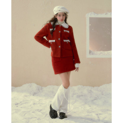 Red Fleece Cherry Winter Coat