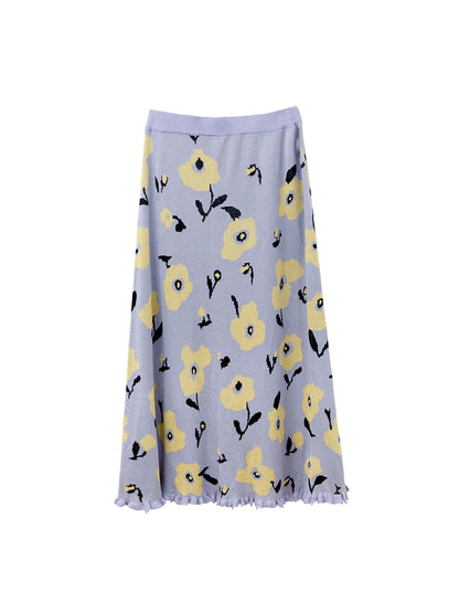 Original Design Summer Moonlight Night Dance Step ins Flower Wool Weaving Jacquard Long A-Shape Slim Skirt