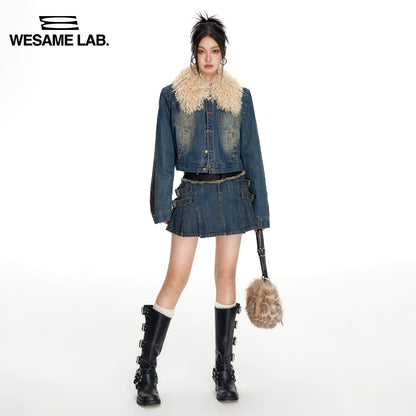 Fashion Washable Denim Collar Warm Short Cotton Coat