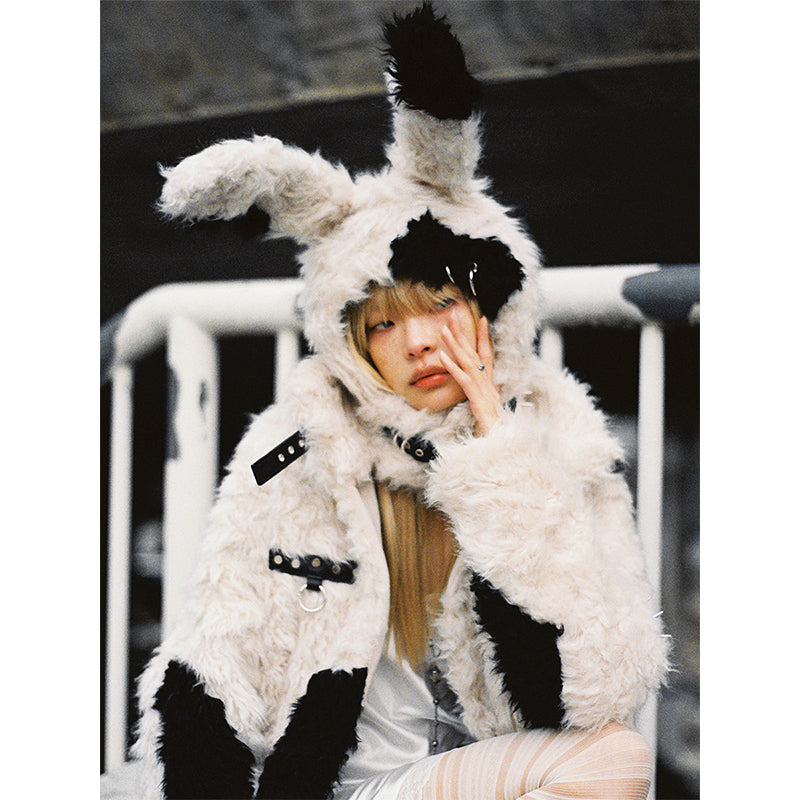 rebellious little rabbit black and white patchwork rabbit ear hat