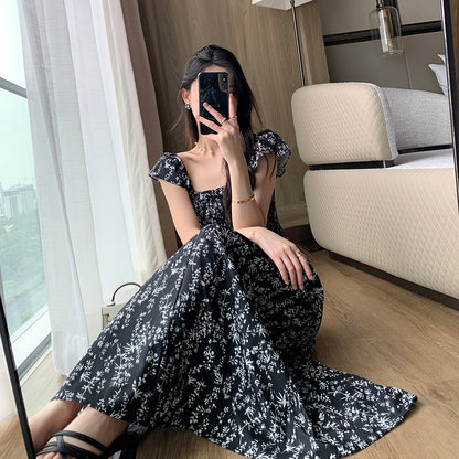 Black Floral Dress - Chic Long Skirt