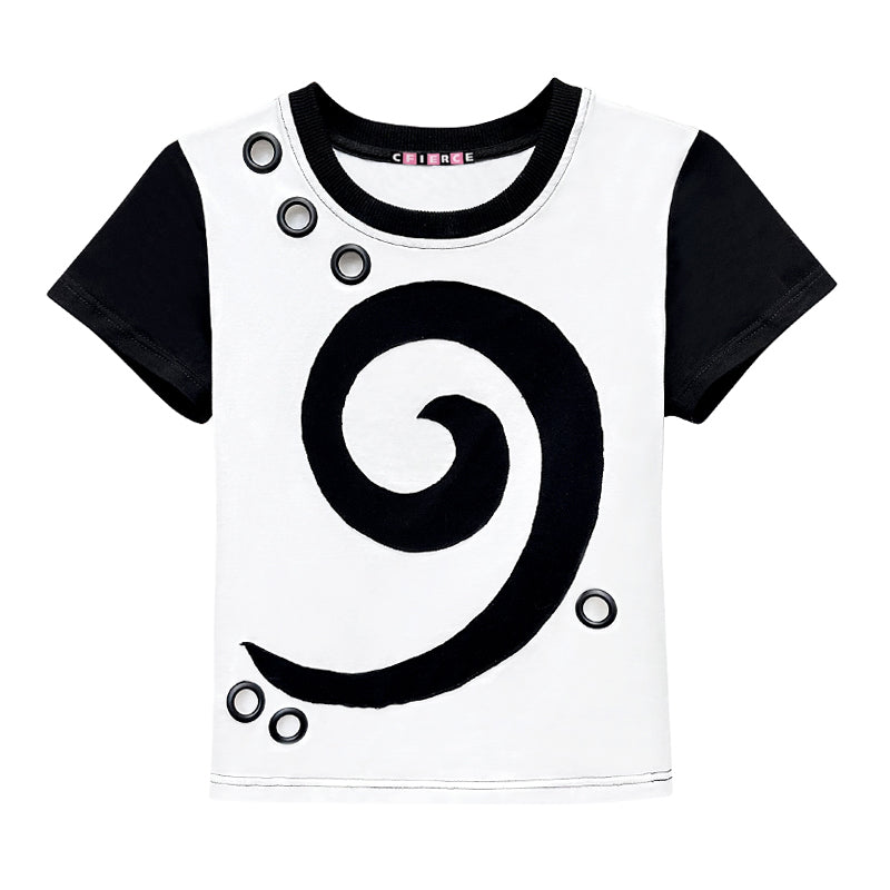 spiral splicing hollowed out decorative t-shirt