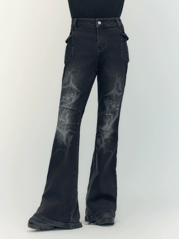 Laser Burnt Slim High Waist Jeans