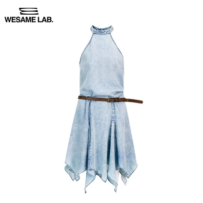 التصميم الأصلي واحد ستارة حلم عصري باردة باردة تنورة غير منتظمة فستان الدنيم