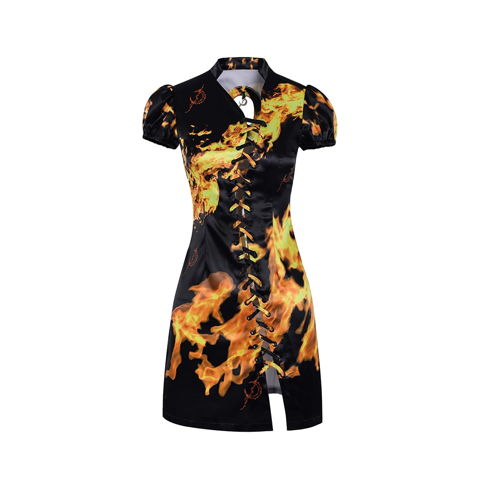 Electric Moon Flame Qipao Dress