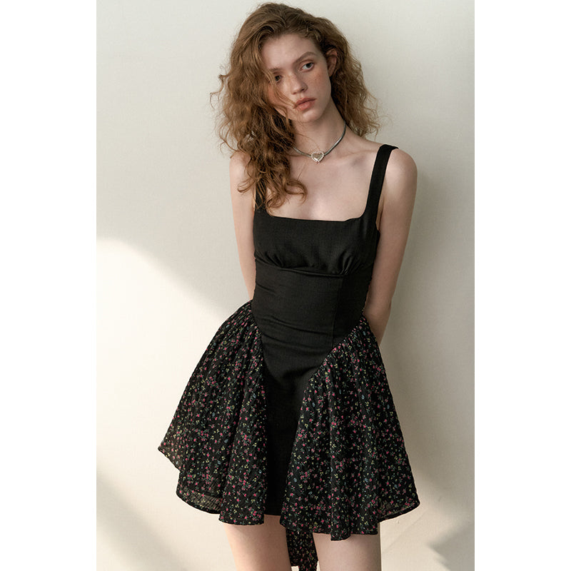 Fragmented Flower Bow Tie Strap Dress