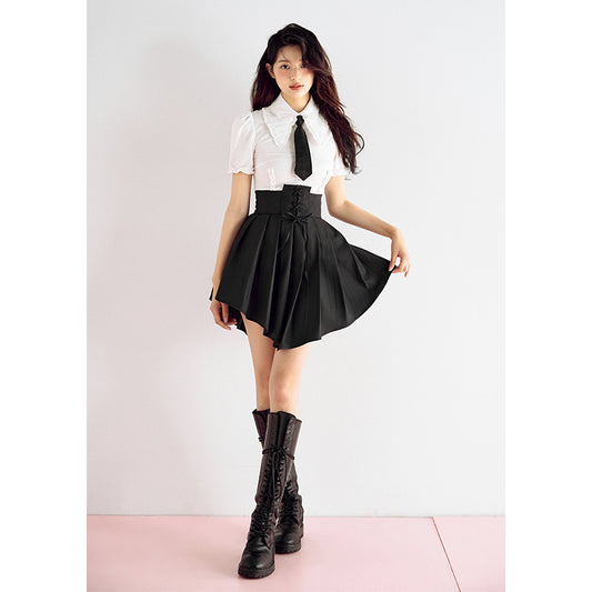 Black Bow Pleated Skirt