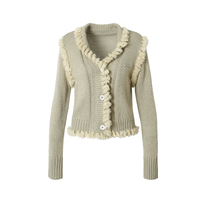 Diseño original suave glutinoso estilo perezoso suéter de pieles de punto corto Cardigan Coat Women's Otoño e Invierno