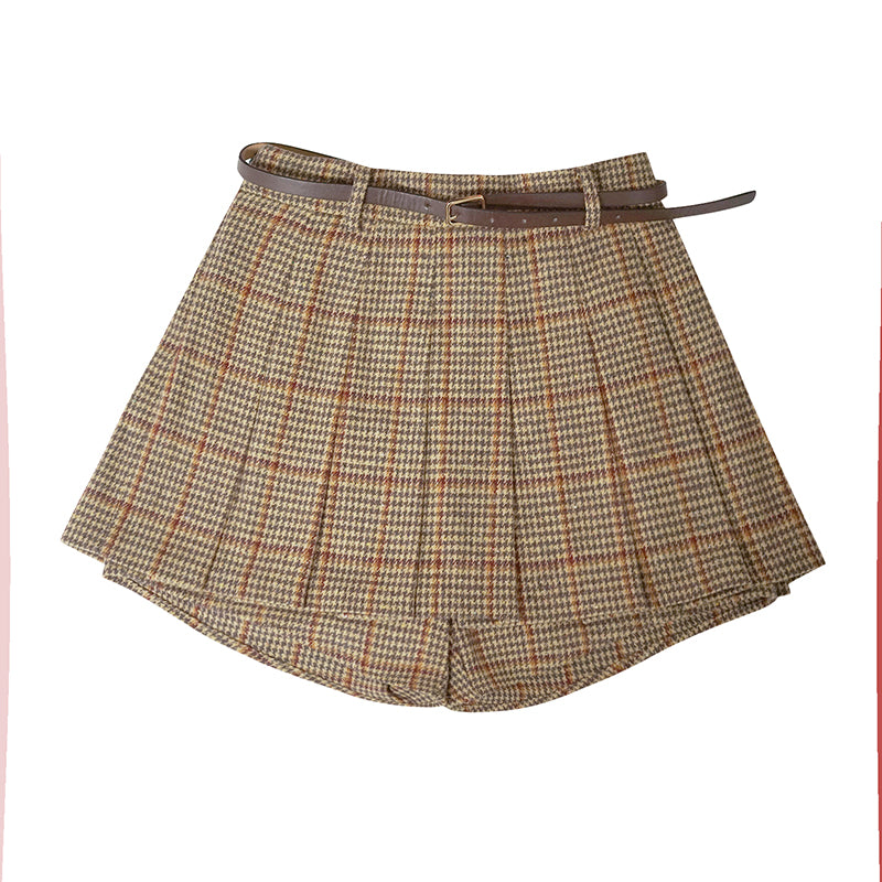 Caramel Check Tweed Shorts