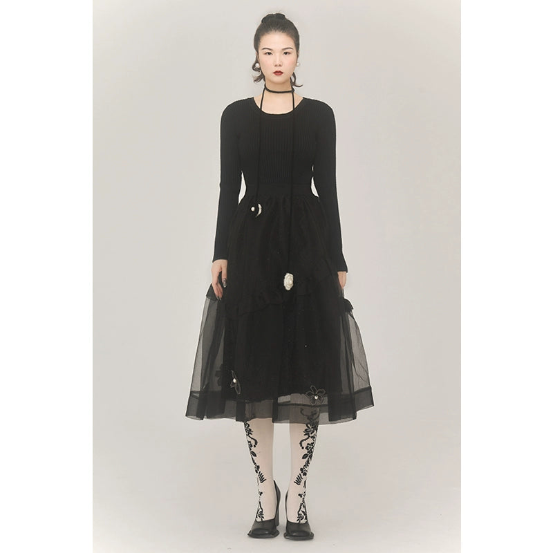 Black Woolen Organza Skirt